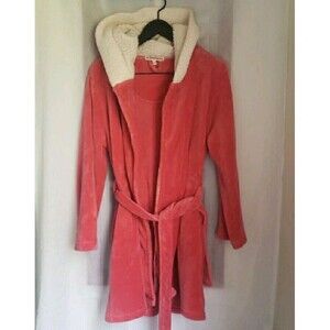 Dearfoams Women's Size L Robe Hooded Fleece Belted Pink